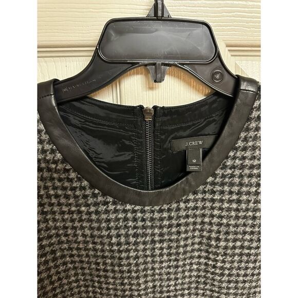J Crew Wool & Leather Mixed Houndstooth Shift Dress Size 12 - Picture 5 of 9